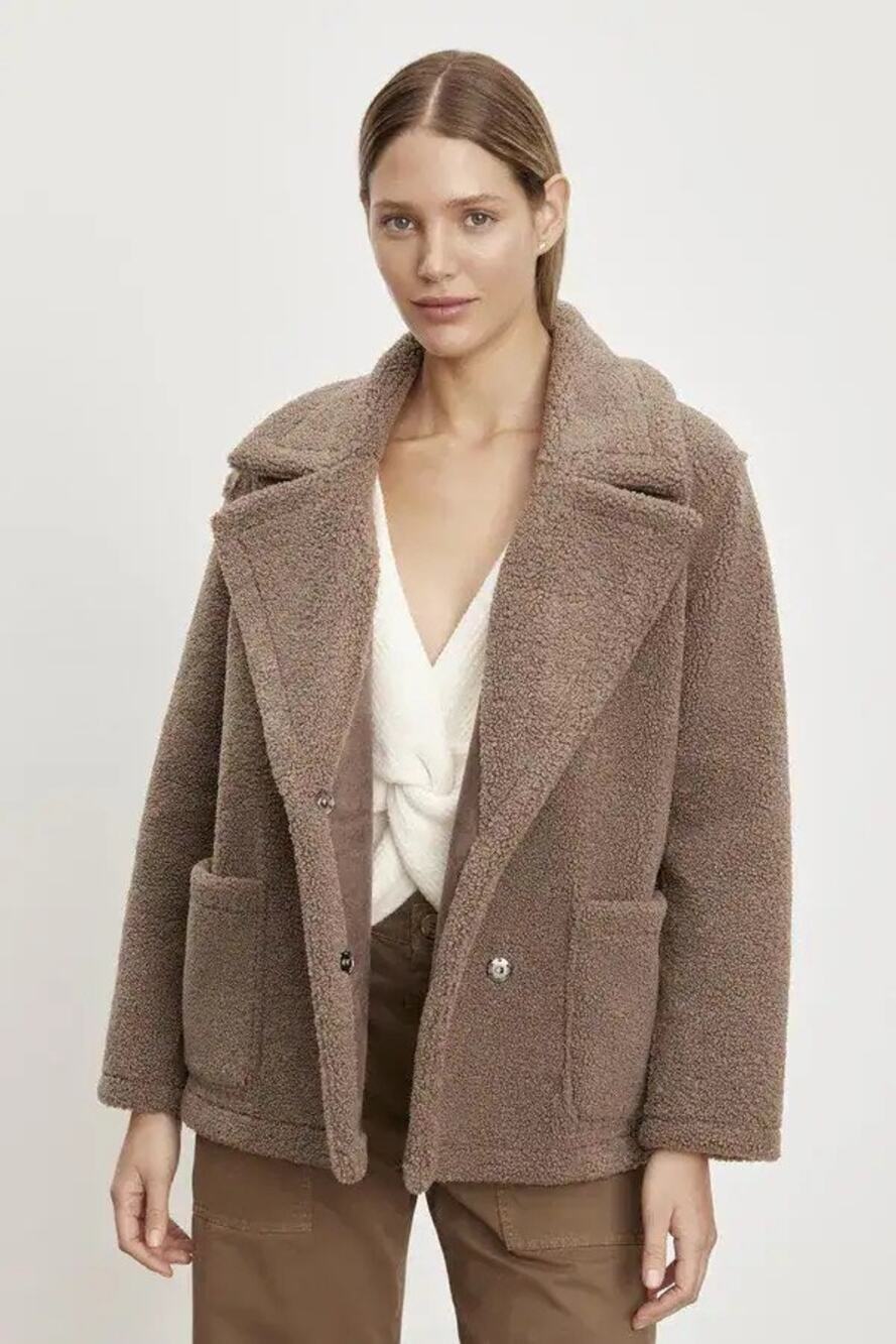 Velvet By Graham & Spencer Jacket Small Yoko Lux Sherpa Peacoat Jacket Teddy Tan